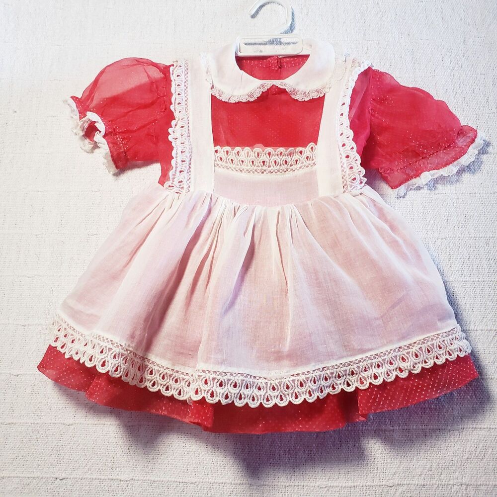 Vintage Bryan Red Lace Pinafore Apron Dress 80s